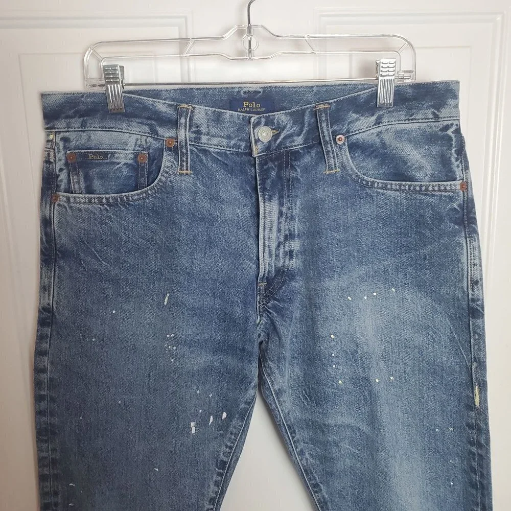 Polo Ralph Lauren‎ Varick Slim Straight Jeans 34x32 Actual 34x30 Paint Splatter